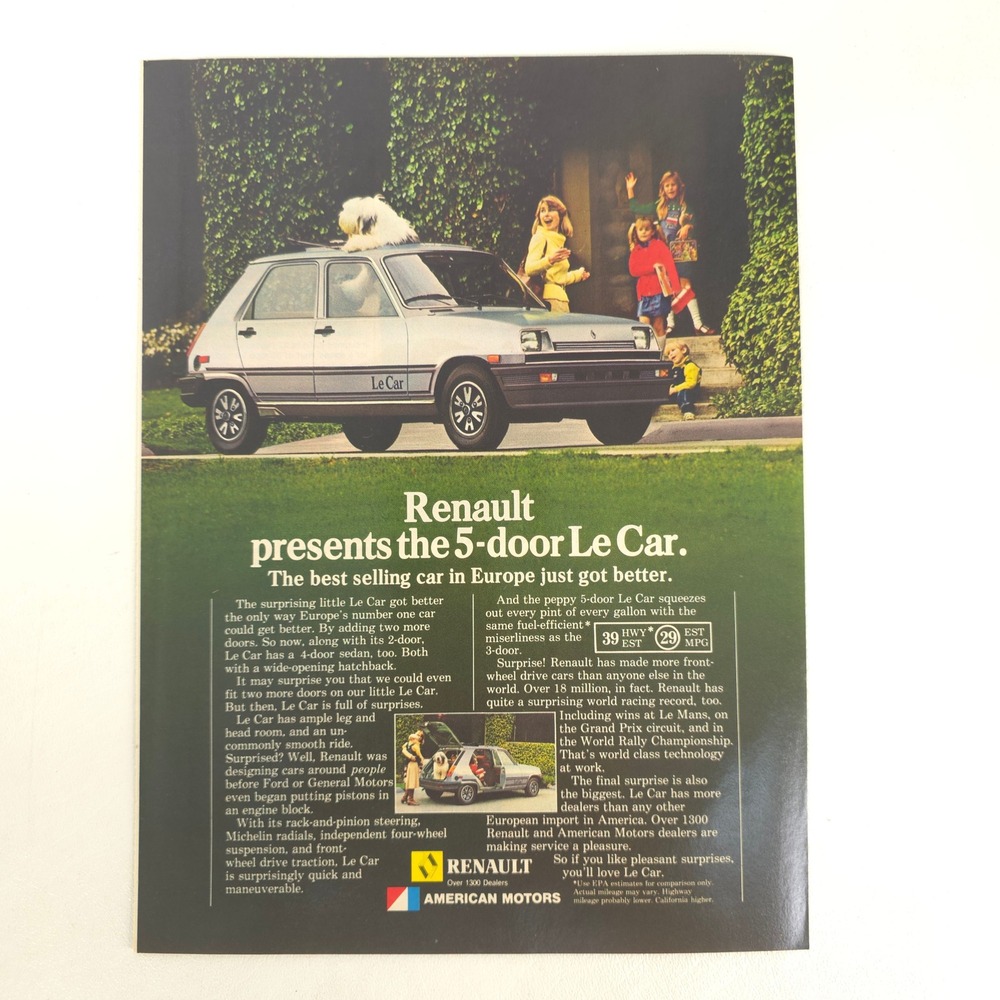 Vintage Renault Le Car 5-Door Print Ad Advertisement 1981 Garage Wall Art Decor
